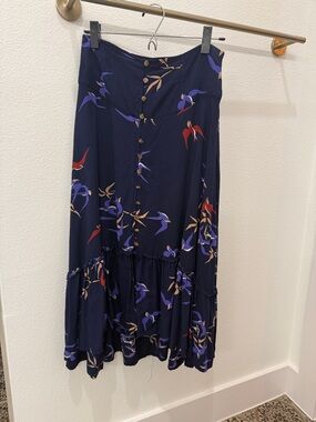 Maeve Navy Maxi Skirt with Purple and Red Floral Print